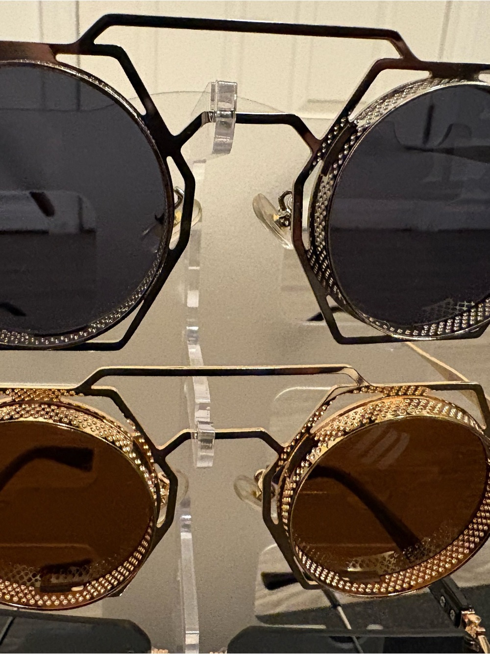 Geometric Round Metal Sunglasses — Black & Gold Lenses uniquebymattzee